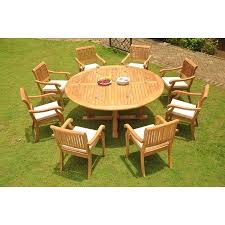 Teak Dining Set 8 Seater 9 Pc 72 Round Dining Table And 8 Arbor Stacking Arm Captain Chairs Outdo Outdoor Wood Furniture Outdoor Chairs Patio Furniture Sets