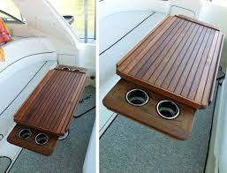 Nt27 Marine Teak Table With Fiddles And Retractable Cup Holders Boat Decor Boat Table Boat Interior