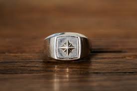 North Star Signet Ring – 925 Sterling Silver Men's Compass ...