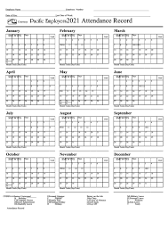 Material safety data sheet attendant 600. Attendance Record Calendar Template Pacific Employers 2021 Printable Pdf Download