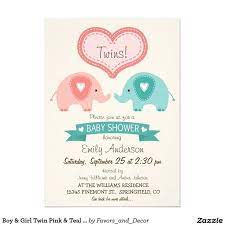Boy Girl Twin Pink Teal Elephants Baby Shower Invitation Zazzle Com Twins Baby Shower Invitations Elephant Baby Shower Invitations Boy Girl Twins