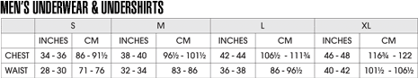 Mens Size Charts