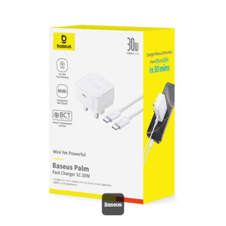 BASEUS FALM PAST CHARGER  -  30 W C TO C WHITE 