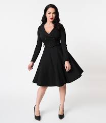 1950s Cocktail Dresses Party Dresses Retro Style Black Double Breasted Swing Coat Dress 78 00 Cocktail Attire Cocktail Attire For Women 1950s Fashion Dresses