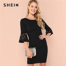 Black Party Elegant Dress Summer Short Evening Party Dress Usa Fashion Women Shein Asshowni Bodycon Dress With Sleeves Elegant Black Dress Minimalist Dresses