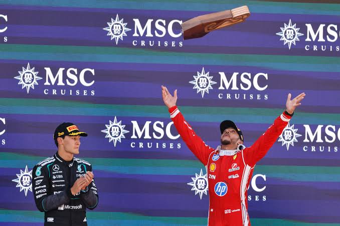 Hamilton celebrates 1st victory with Ferrari after winning Barcelona GP as Antonelli breaks down | WSAV-TV