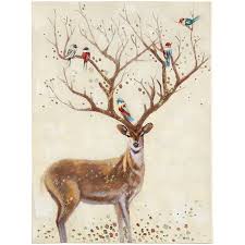 Birds On A Branch Wall Decor Pier 1 Decorated Deer Art Deer Art Nature Canvas Painting Deer Wall Art