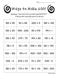 Ways To Make 200 Math Number Sense Worksheet Number Sense Activities Number Sense Worksheets Math Number Sense