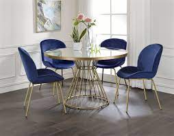 Blue and white dining room with great head chairs dining and. Chuchip 5 Piece Round Table Dining Room Set With Blue Velvet Chairs By Acme 72945 72947