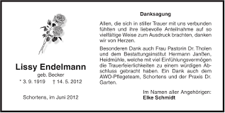 Traueranzeigen Von Lissy Endelmann Nordwest Trauerportal