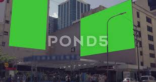 Billboard Ad Mockup With Green Screen In Building In The City Streets Croma Key Stock Footage Ad Green Greenscreen City Streets Social Media Design Graphics