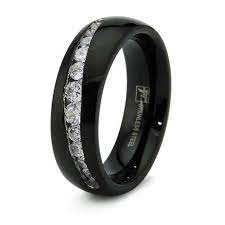 Black Stainless Steel Wedding Band With 12 Cz S Black Wedding Rings Mens Wedding Rings Stainless Steel Wedding Bands