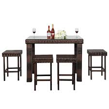 Wohnzimmer garten möbel externe rattan set kleiner tisch sessel g. Grosshandel Waco Outdoor Bar Set 4 Hocker 1 Glasplatte Tisch Wicker Rasenbecken Backyard Garten Front Porch Patio Bar Rattan Tisch Und Hocker Braun Von Hannahhqh 244 45 Auf De Dhgate Com Dhgate