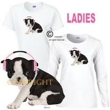 Details About Puppies Rule Boston Terrier Dog Pink Headphones Series Ladies White T Shirt