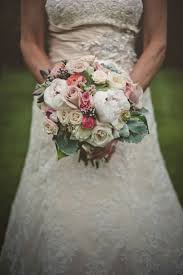 Pink white and green wedding flowers. Pink Green Champagne And White Bridal Bouquet With Roses Peonies And Dusty Miller