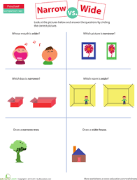 Comparing Narrow Vs Wide Worksheet Education Com Shape Worksheets For Preschool Measurement Preschool Kids Math Worksheets