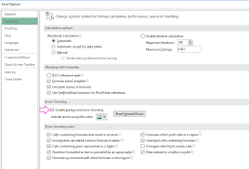 Slow Performance When Scrolling Up Down Across Inside Complex Excel Spreadsheet Or Form Caused By Excel Feature Enable Background Error Checking