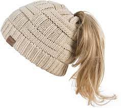 Maybe you would like to learn more about one of these? Alepo Womens High Messy Bun Beanie Hat With Ponytail Hole Winter Warm Trendy Knit Ski Skull Cap Beige One Size Amazon Co Uk Clothing