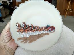 Rare Collectible Vintage Fenton Budweiser Clydesdale Horses 8 Cameo Plate For Sale 285 00 See Photos Money Back Clydesdale Horses Clydesdale Horse Wagon