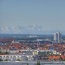 Munich Germany Munchen Deutschland Olympiapark Blick Vom Olympiaberg Auf Die Alpen
