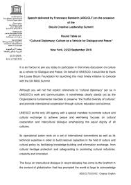 Speech Delivered By Francesco Bandarin Adg Clt On The Occasion Of The Blouin Creative Leadership Summit Round Table On Cultural Diplomacy Culture As A Vehicle For Dialogue And Peace New York Unesco
