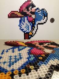 That's why it's so cool to see yoshii's island: Mario On Blue Yoshi From Super Mario World Bead Sprite Magnet Pearl Beads Pattern Bead Sprite Hama Beads Mario