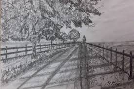 Black And White Road Drawing Graphite Sketch Pencil Drawing Black And White Art Original Landscape Drawing Of Trees And Country Scene Pe Landscape Drawings Landscape Original Landscape