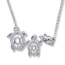 Turtle Family Necklace Diamond Accents Sterling Silver Family Necklace Turtle Jewelry Sea Turtle Jewelry