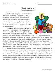 Standards reading comprehension, nonfiction fiction passages with answer key . Reading Comprehension Worksheet The Babysitter