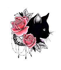 Modele Pour Tatouage Chat Noire Roses Dentelle Bijoux Black Cat Tattoos Cat Tattoo Designs Animal Tattoos