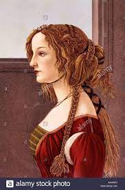 Portrait Of Young Woman By Botticelli Profile 15th Century Renaissance Woman Red Dress Elaborate Long Hair Tresses Renaissance Women Red Dress Women Botticelli