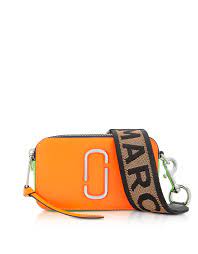 Marc Jacobs Fluorescent Snapshot Logo Strap Saffiano Leather Camera Bag In Neon Orange Modesens