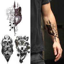 Faux Tatouage Temporaire De Loup Realiste 3d Pour Hommes Et Femmes Autocollant De Squelette A Spray Noir Peinture De Corps Et De Mains Aliexpress