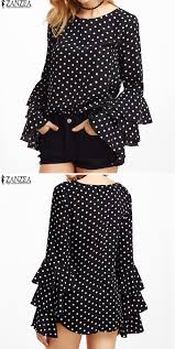 Black And White Polka Dot Shirt Womens Casual Women Polka Dot Trumpet Sleeve O Neck Blouse Trending Fashion Outfits Casual Women Shirt Outfit Summer