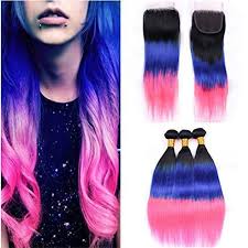 Black to neon green ombre 1b Blue Pink Ombre Straight Human Hair 3 Bundles And Closure Brazilia Ninthavenue Europe