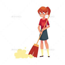 Teenage Girl Helping To Clean House Sweeping Clean House Cartoons Vector Teenage Girl