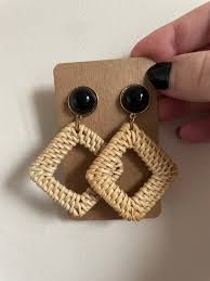 Woven Earrings, Wicker Earrings, Wicker Jewelry, Tiki Jewellery, Tiki  Earrings, Gifts for Her, Spring Gifts, Gifts for Women, Vintage Gifts