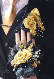 Black And Gold Elegant Prom Corsage Prom Corsage And Boutonniere Corsage Prom Gold Corsage Prom