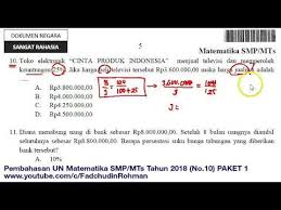 Pembahasan Soal Un Unbk Matematika Smp Tahun 2018 Paket 1 No 10 Youtube
