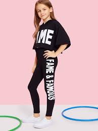 Girls Letter Print Hooded Top Pants Set Shein Sheinside Tween Fashion Outfits Kids Outfits Kids Outfits Girls