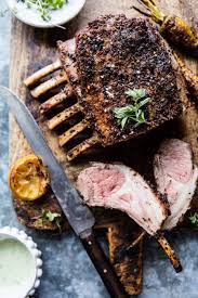 Roasted Rack Of Lamb With Basil Goat Cheese Sauce Half Baked Harvest Recipe Roast Rack Of Lamb Food Lamb Recipes