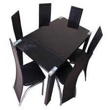 Black glass dining table and 6 padded chairs dining set home kitchen furniture. Glass Dining Table Set 6 Chairs