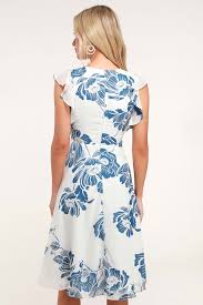 Bliss Seeker Blue And White Floral Print Ruffled Midi Dress Midi Ruffle Dress Midi Cocktail Dress Lace White Dress