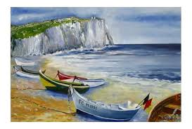 Tableau Peinture Barques Etretat Mer Normandie Marine Peinture A L Huile Barque A Etretat Etretat Barque Peinture De Voilier