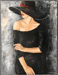 Painting Woman With The Black Dress Mixed Media Acrylic And Oil Gray Black Red Tones In 2020 Womens Painting Dress Painting African Art Paintings