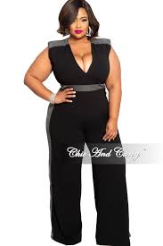 Black And Silver Jumpsuit Final Sale Plus Size Silver Shimmer Trim V Neck Jumpsuit In Black Chic And Curvy Jumpsuit Fashion