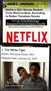 Now onto the current yearly rankings. Priyanka Chopra Jonas And Rajkummar S The White Tiger Becomes Rotten Tomatoes Best Movie