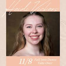 We have an exciting announcement! Tomorrow November 8th, senior Public  Relations and Dance major Heidi Vickers will be taking over this account to  give us a backstage P.O.V during Fall Into Dance,