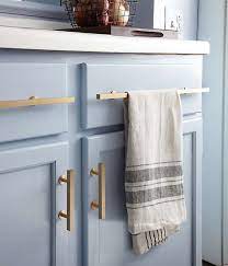 Kitchen Details Brushed Brass Cabinet Pulls Against Light Blue Cabinets Blue Kitchen Cabinets Stylish Kitchen Kitchen Makeover