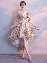 Short Prom Dresses Light Gold Sequin High Low Half Sleeve Asymmetrical Gradation Dress Prom Dress Short Lace Gray Prom Dresses Short Backless Cocktail Dress